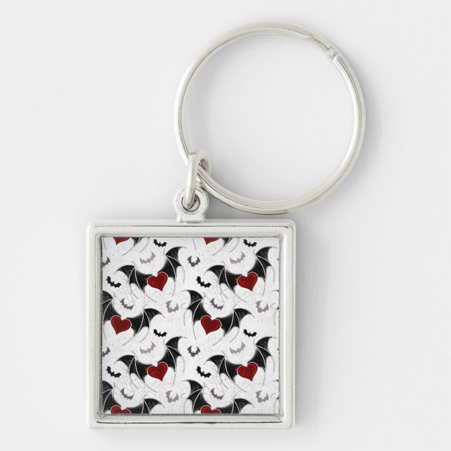 Halloween heart with black bat wings key ring (Front)