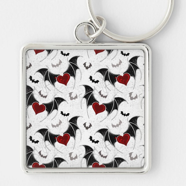 Halloween heart with black bat wings key ring (Front)