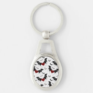 Halloween heart with black bat wings key ring