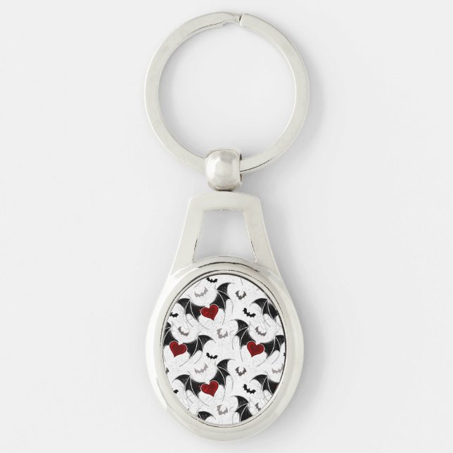 Halloween heart with black bat wings key ring (Front)