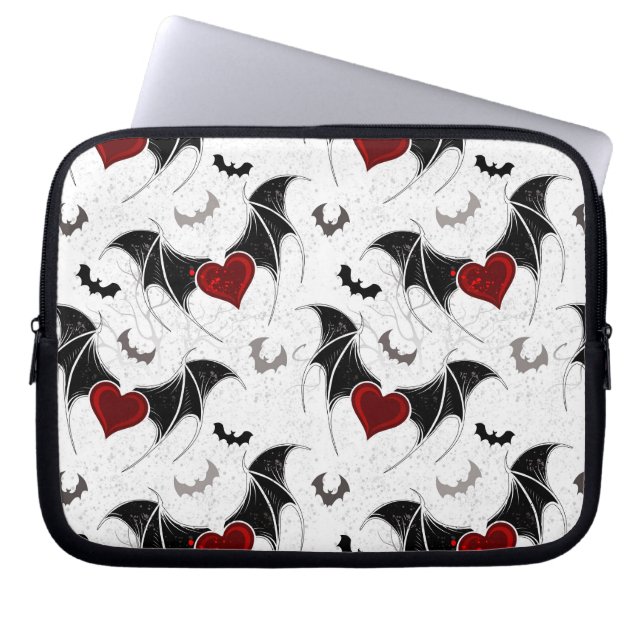 Halloween heart with black bat wings laptop sleeve (Front)