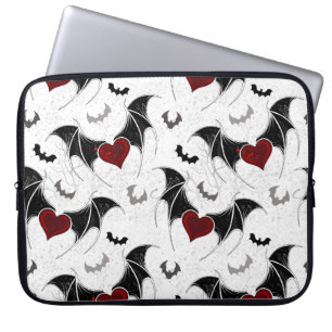 Halloween heart with black bat wings laptop sleeve