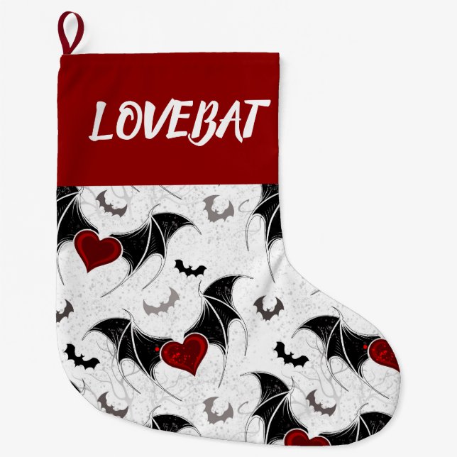 Halloween heart with black bat wings large christmas stocking (Front)