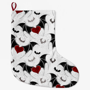 Halloween heart with black bat wings large christmas stocking