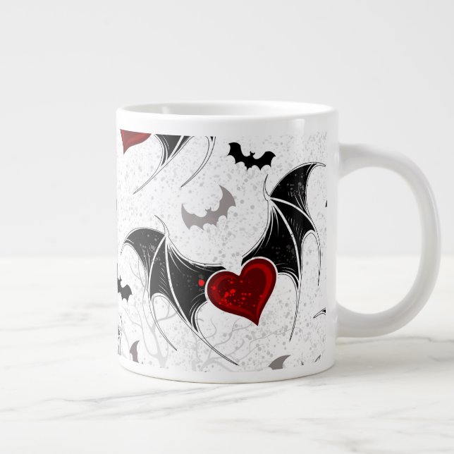 Halloween heart with black bat wings large coffee mug (Right)