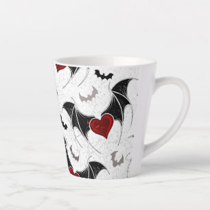 Halloween heart with black bat wings latte mug