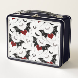 Halloween heart with black bat wings metal lunch box