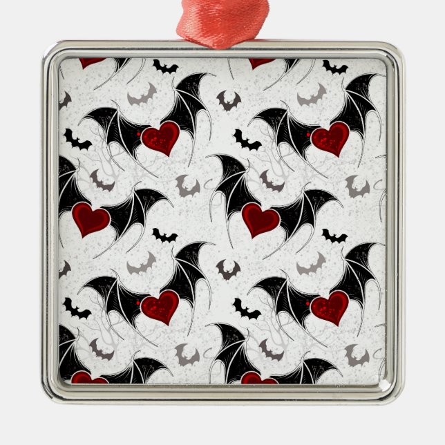 Halloween heart with black bat wings metal tree decoration (Front)