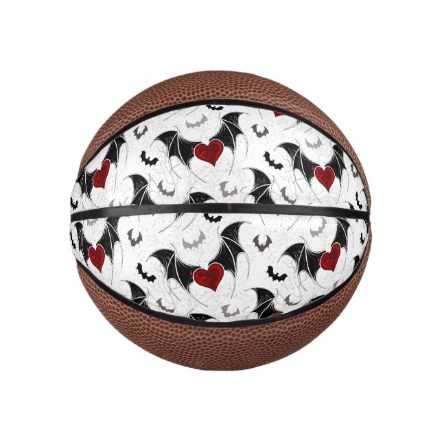 Halloween heart with black bat wings mini basketball (Front)