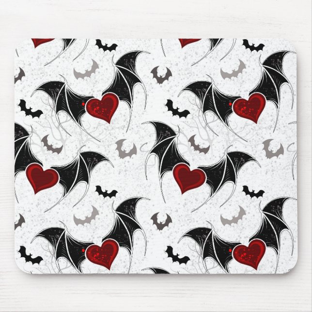 Halloween heart with black bat wings mouse mat (Front)