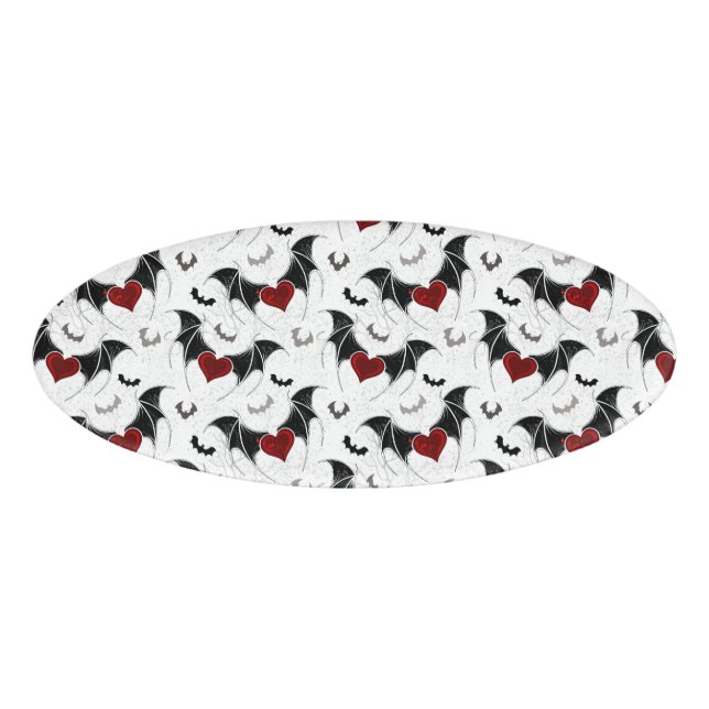 Halloween heart with black bat wings name tag (Front)