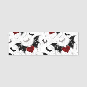 Halloween heart with black bat wings name tag