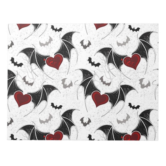 Halloween heart with black bat wings notepad (Front)