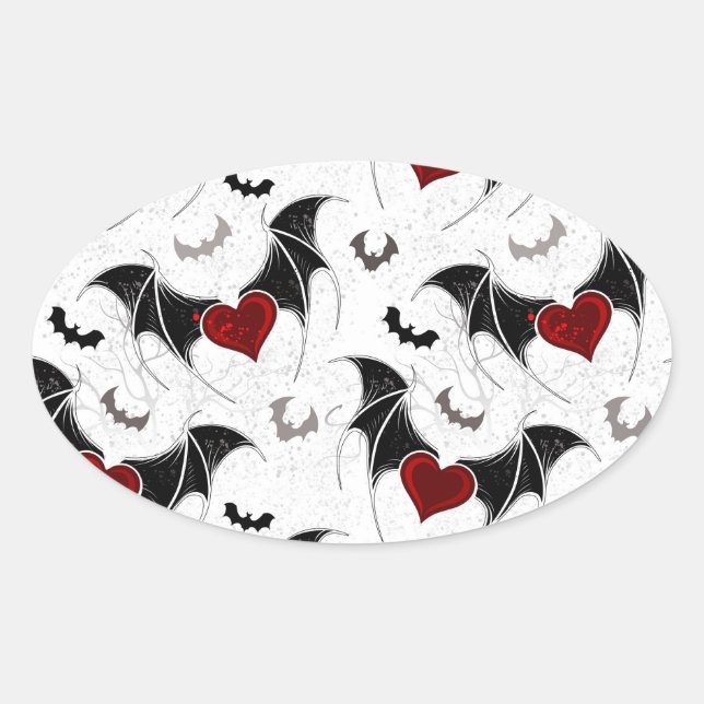 Halloween heart with black bat wings oval sticker (Front)
