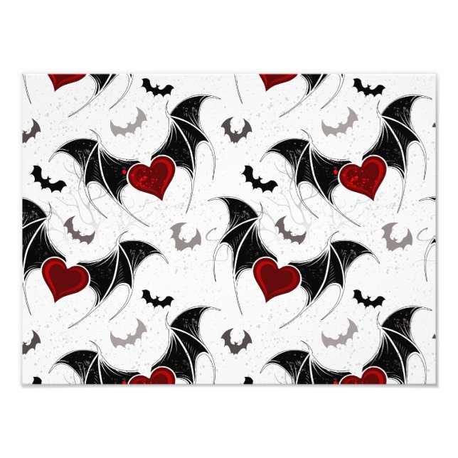 Halloween heart with black bat wings photo print (Front)