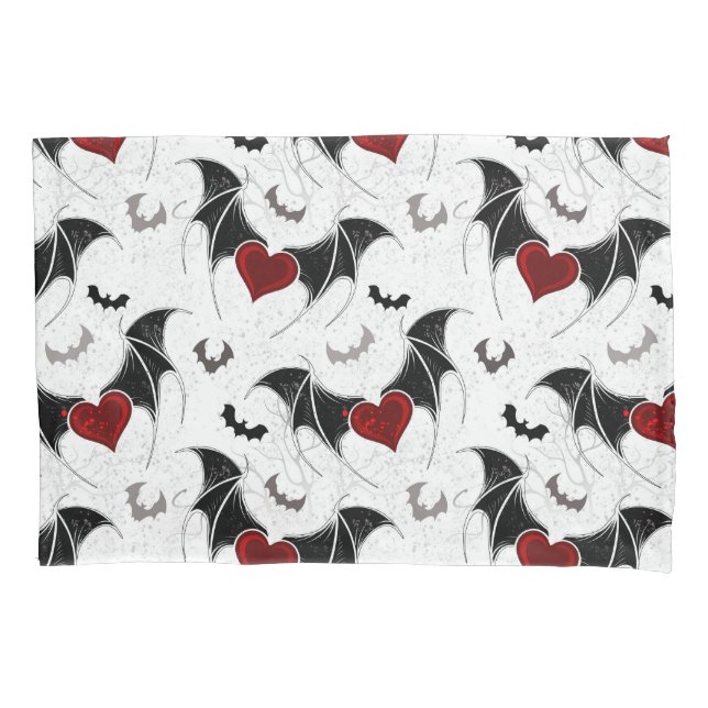 Halloween heart with black bat wings pillowcase (Front-Left)