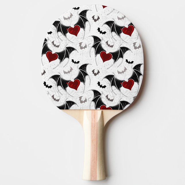 Halloween heart with black bat wings ping pong paddle (Front)