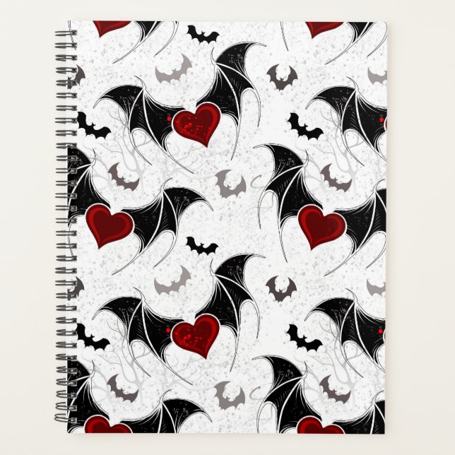Halloween heart with black bat wings planner (Front)