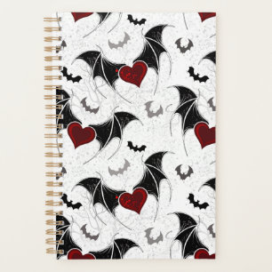 Halloween heart with black bat wings planner