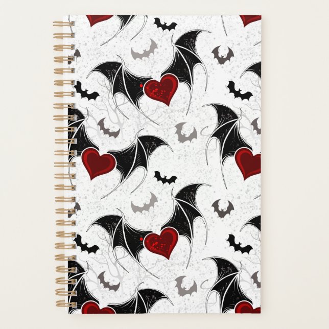 Halloween heart with black bat wings planner (Front)