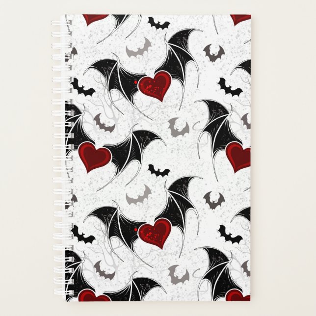 Halloween heart with black bat wings planner (Front)