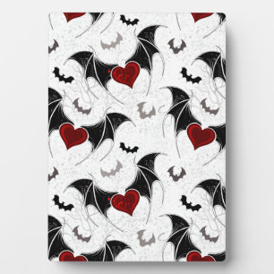 Halloween heart with black bat wings plaque