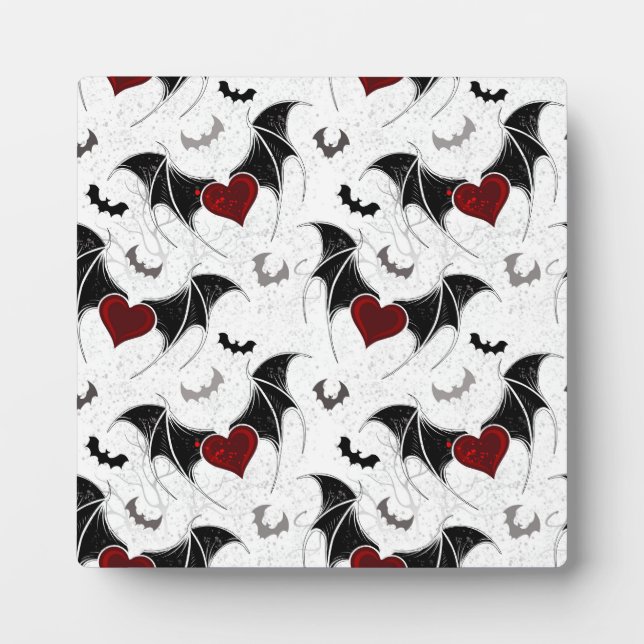 Halloween heart with black bat wings plaque (Front)
