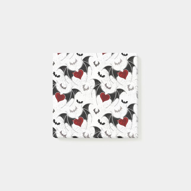 Halloween heart with black bat wings post-it notes (Front)