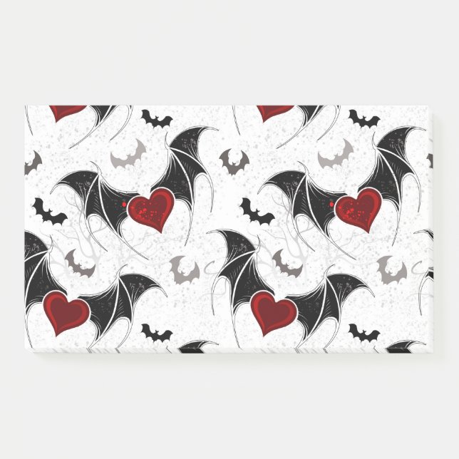Halloween heart with black bat wings post-it notes (Front)