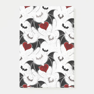 Halloween heart with black bat wings post-it notes