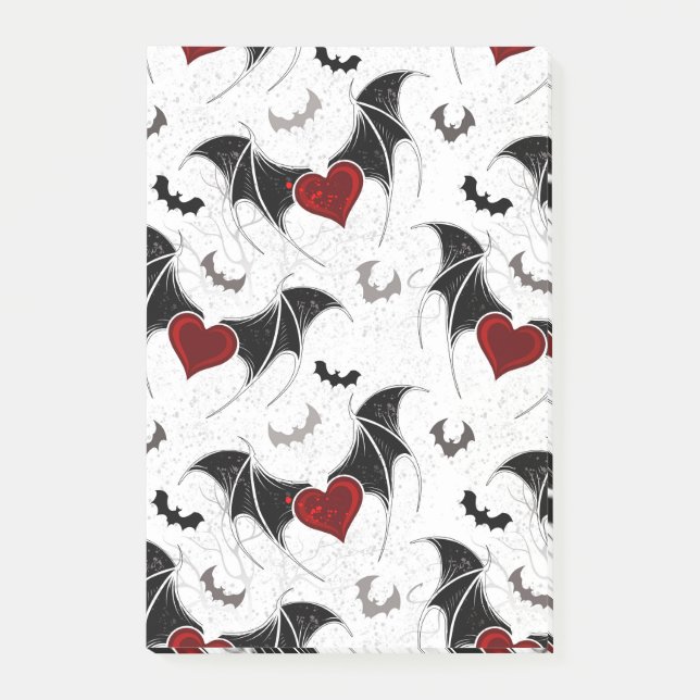 Halloween heart with black bat wings post-it notes (Front)