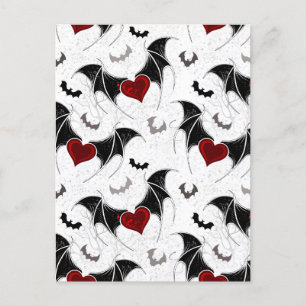 Halloween heart with black bat wings postcard