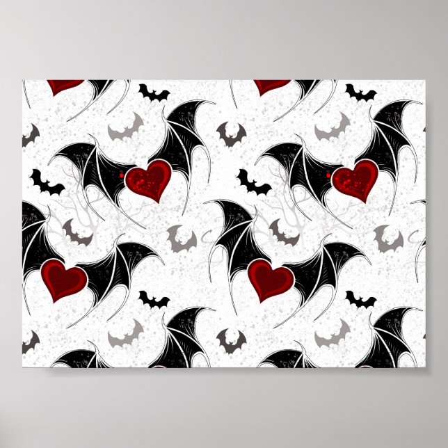 Halloween heart with black bat wings poster (Front)