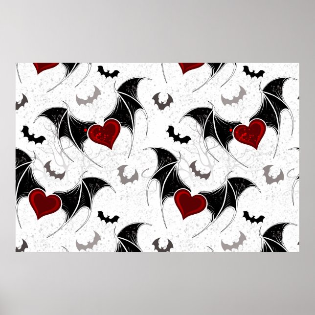 Halloween heart with black bat wings poster (Front)
