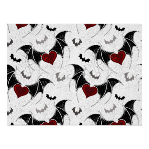 Halloween heart with black bat wings poster