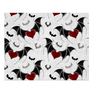 Halloween heart with black bat wings poster