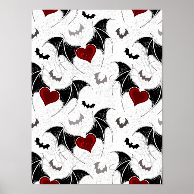 Halloween heart with black bat wings poster (Front)