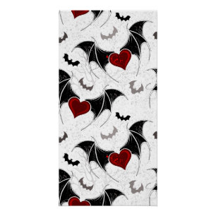 Halloween heart with black bat wings poster
