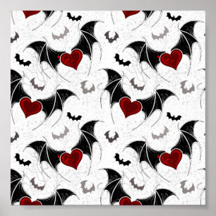 Halloween heart with black bat wings poster