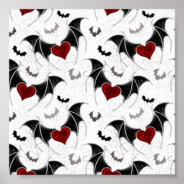Halloween heart with black bat wings poster (Front)