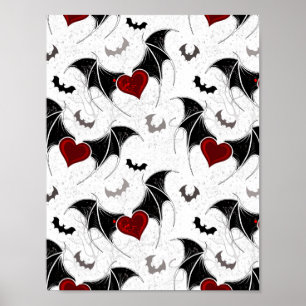Halloween heart with black bat wings poster