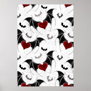 Halloween heart with black bat wings poster