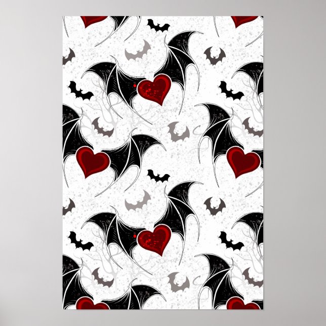 Halloween heart with black bat wings poster (Front)