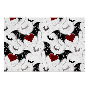 Halloween heart with black bat wings poster
