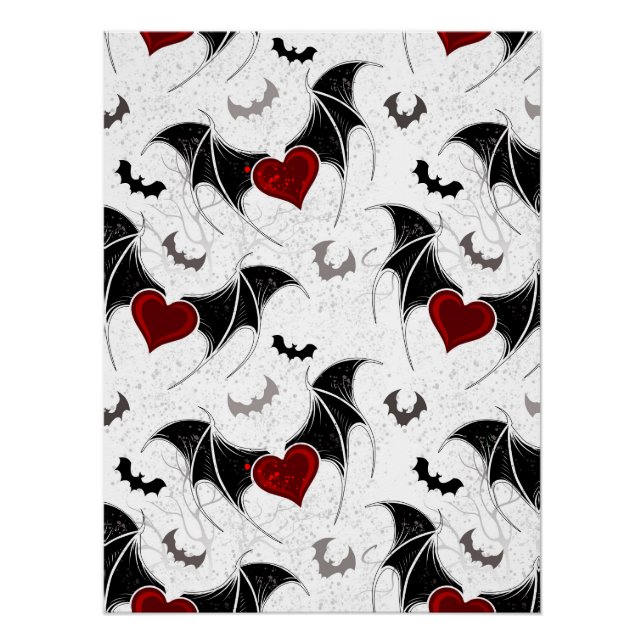 Halloween heart with black bat wings poster (Front)
