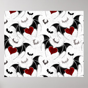 Halloween heart with black bat wings poster