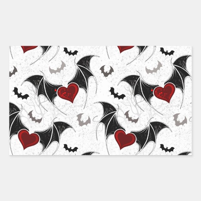 Halloween heart with black bat wings rectangular sticker (Front)
