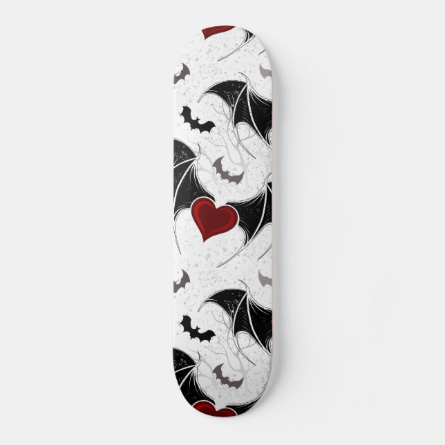 Halloween heart with black bat wings skateboard (Front)