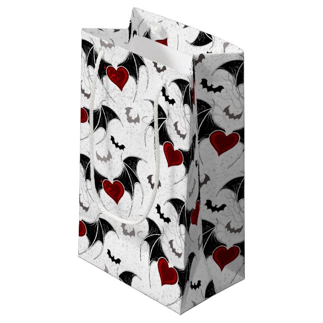 Halloween heart with black bat wings small gift bag (Front Angled)