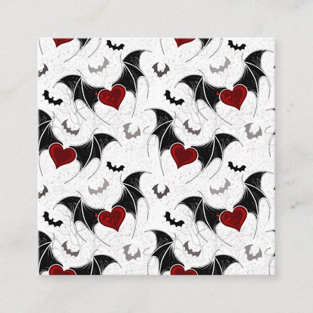 Halloween heart with black bat wings square business card (Front)